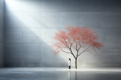 A woman standing next to a tree