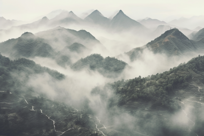 A foggy mountain range