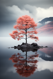 A tree on a small island in water