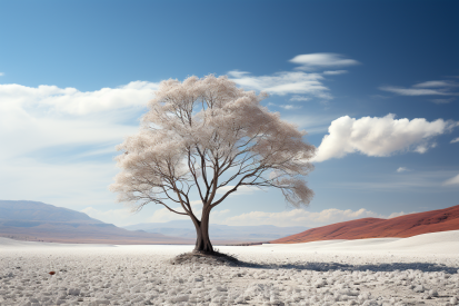 A tree in a snowy field