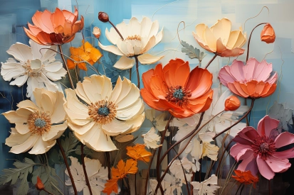 A painting of flowers on a wall