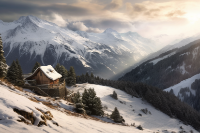 A house on a snowy mountain