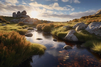 A river with rocks and grass