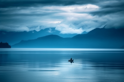 A person in a boat on a lake