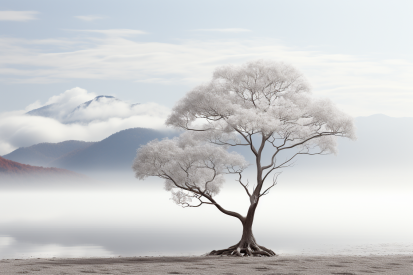 A tree with white leaves on it