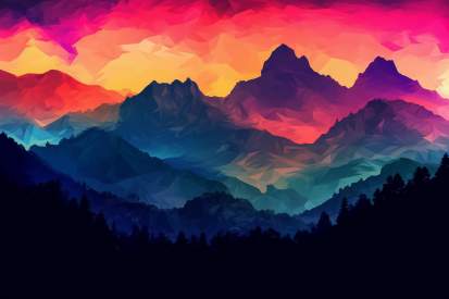 A colorful mountain range with trees