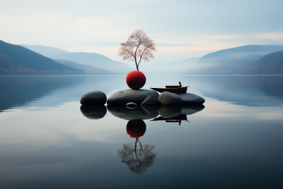 A tree on a rock in the water