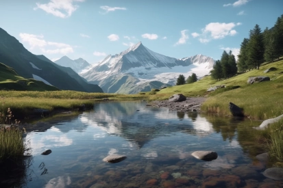 A river with a mountain in the background