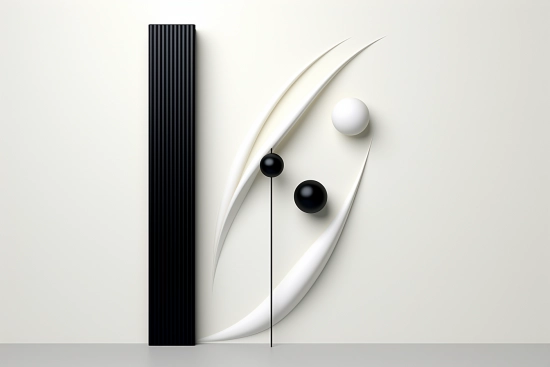A black and white wall with black and white objects
